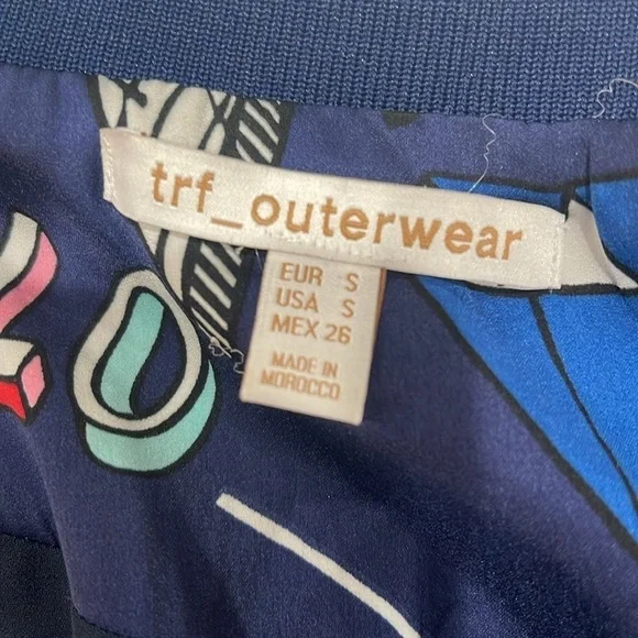 Zara TRF Outerwear Pop Art MEOW Bomber Jacket Navy Full Zip SZ S - Picture 6 of 8